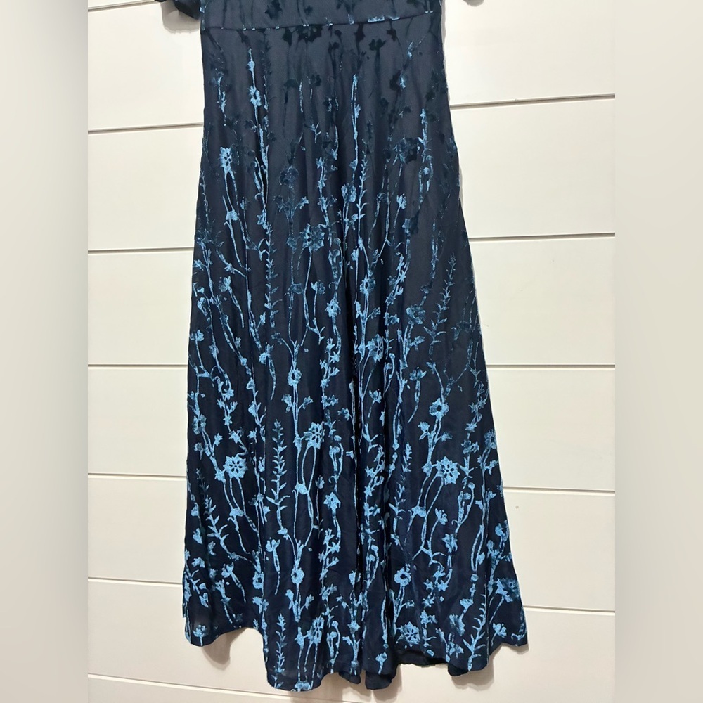Anthropologie Hutch Puff Sleeve Burnt Velvet Midi Dress Womens 2 Blue Midi - Picture 8 of 12